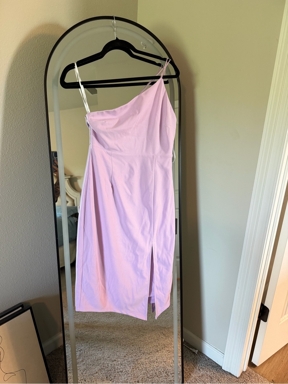 Lulu's One-Shoulder Lilac Midi Dress with Front Slit